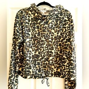 Socialite Top Leopard Sweater Hoodie Cropped Tie Size XL Lounge Casual